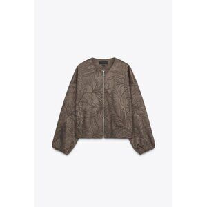 ZARA EMBROIDERED FAUX SUEDE BOMBER JACKET